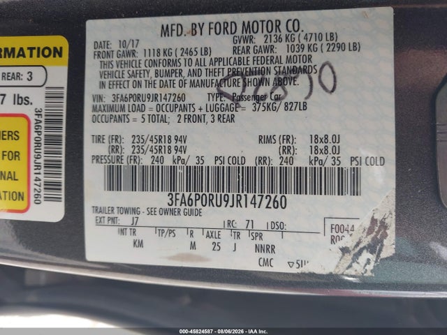 Aukcja sprzedaży 2018 Ford Fusion Hybrid Titanium, vin: 3FA6P0RU9JR147260, numer aukcji: 45824587