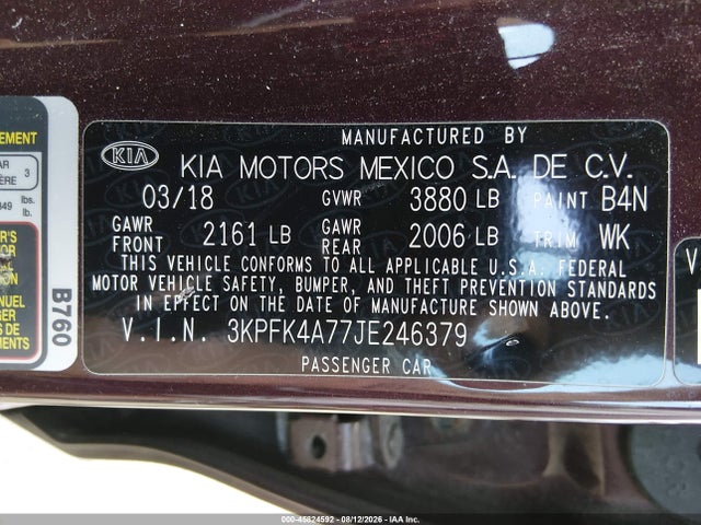 Aukcja sprzedaży 2018 Kia Forte Lx, vin: 3KPFK4A77JE246379, numer aukcji: 45824592