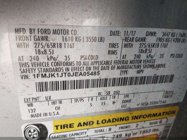 2018 Ford Expedition Max Xlt მანქანა იყიდება აუქციონზე, vin: 1FMJK1JT0JEA05485, აუქციონის ნომერი: 45824596