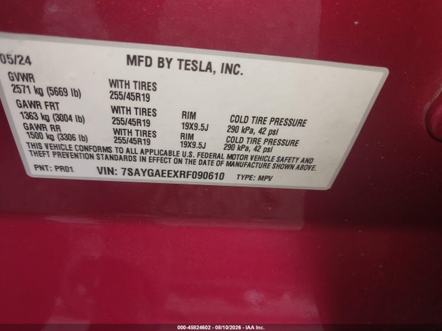 Tesla Model Y Long Range Dual Motor All-wheel Drive 2024 7SAYGAEEXRF090610 Image 9