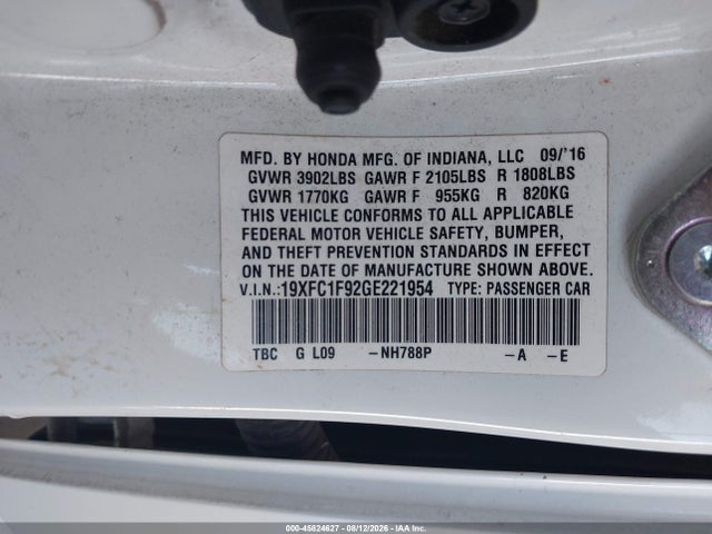 Honda Civic Touring 2016 19XFC1F92GE221954 Image 9