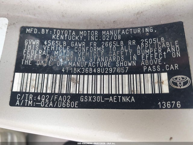 Aukcja sprzedaży 2008 Toyota Avalon Xl, vin: 4T1BK36B48U297657, numer aukcji: 45824634