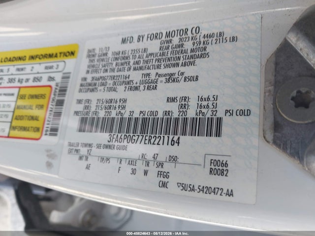 3FA6P0G77ER221164 Ford FUSION S