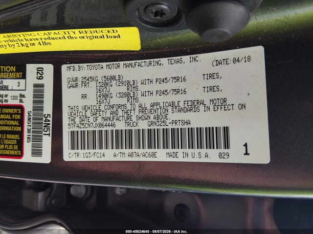 Продажа на аукционе авто 2018 Toyota Tacoma Sr5 V6, vin: 5TFAZ5CN7JX064446, номер лота: 45824645