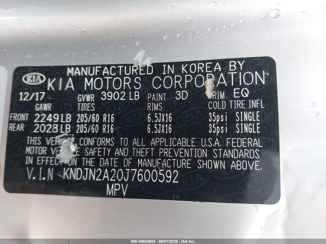 Продажа на аукционе авто 2018 Kia Soul, vin: KNDJN2A20J7600592, номер лота: 45824652
