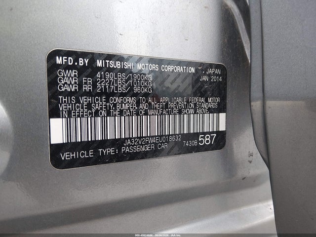 2014 Mitsubishi Lancer Se მანქანა იყიდება აუქციონზე, vin: JA32V2FW4EU018632, აუქციონის ნომერი: 45824666