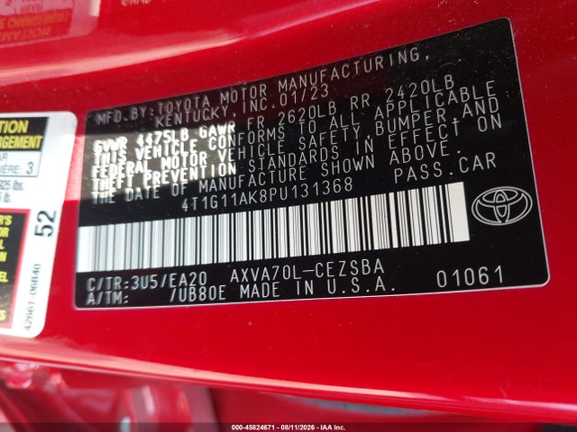 Aukcja sprzedaży 2023 Toyota Camry Se, vin: 4T1G11AK8PU131368, numer aukcji: 45824671
