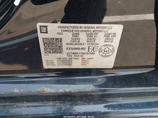 2021 Gmc Sierra 2500hd Denali მანქანა იყიდება აუქციონზე, vin: 1GT49REY7MF207689, აუქციონის ნომერი: 45824672