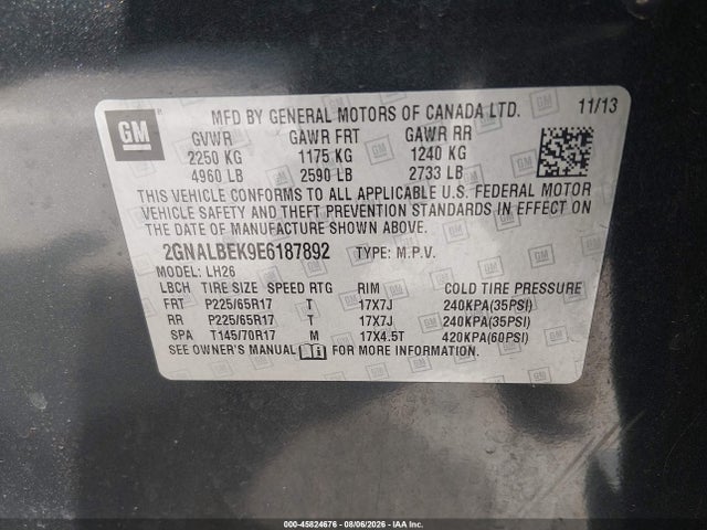 Chevrolet EQUINOX LT 2014 2GNALBEK9E6187892 Image 9