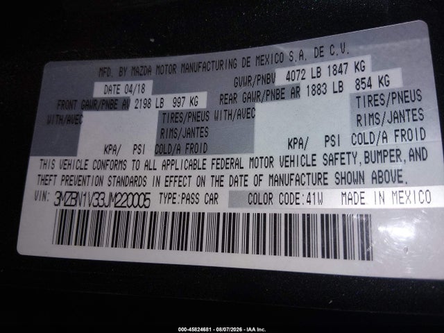 Mazda Mazda3 Touring 2018 3MZBN1V33JM220005 Image 9