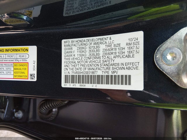 2025 Honda Cr-v Hybrid Sport მანქანა იყიდება აუქციონზე, vin: 7FARS5H52SE018877, აუქციონის ნომერი: 45824710