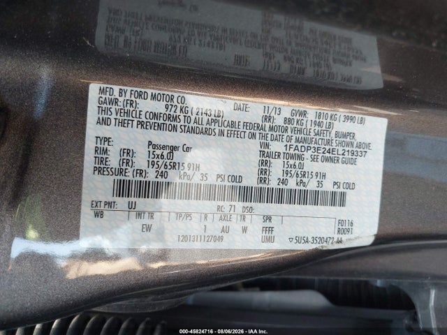 Ford FOCUS S 2014 1FADP3E24EL219337 Image 9