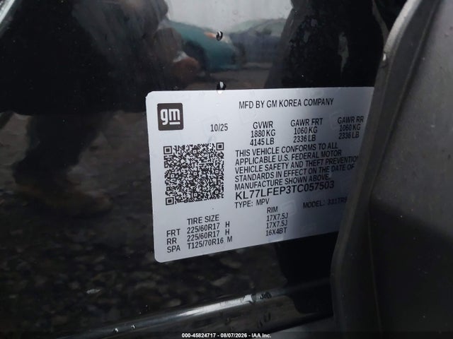 Aukcja sprzedaży 2026 Chevrolet Trax Fwd Ls, vin: KL77LFEP3TC057503, numer aukcji: 45824717