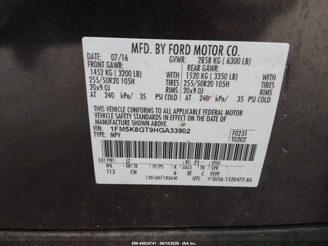 Продажа на аукционе авто 2017 Ford Explorer Sport, vin: 1FM5K8GT9HGA33902, номер лота: 45824741