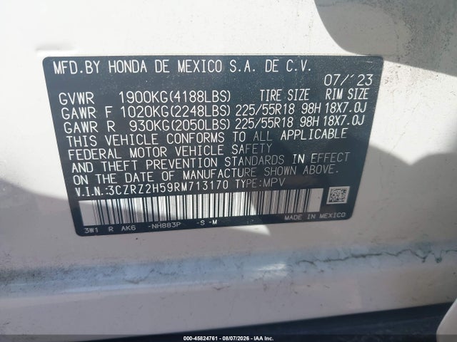 Auction sale of the 2024 Honda Hr-v Awd Sport/awd Sport W/o Bsi, vin: 3CZRZ2H59RM713170, lot number: 45824761