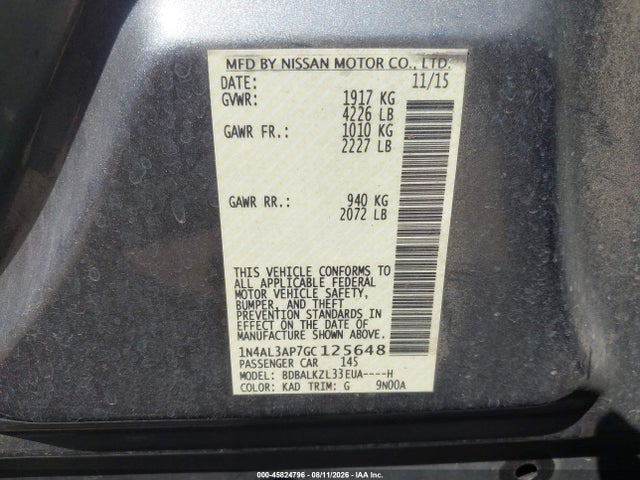 2016 Nissan Altima 2.5 Sv მანქანა იყიდება აუქციონზე, vin: 1N4AL3AP7GC125648, აუქციონის ნომერი: 45824796