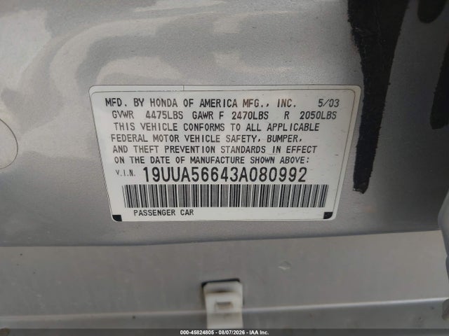 Aukcja sprzedaży 2003 Acura Tl 3.2, vin: 19UUA56643A080992, numer aukcji: 45824805