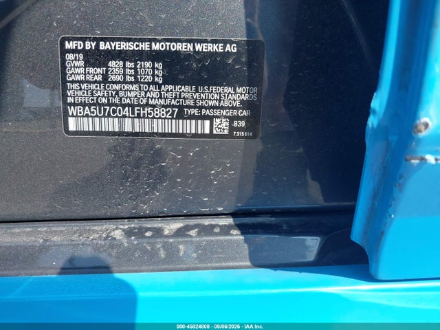 Aukcja sprzedaży 2020 Bmw M340i, vin: WBA5U7C04LFH58827, numer aukcji: 45824808