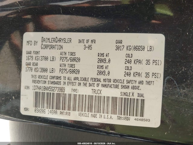 Продаж на аукціоні авто 2005 Dodge Ram 1500 Slt/laramie, vin: 1D7HA18NX5S273969, номер лоту: 45824816