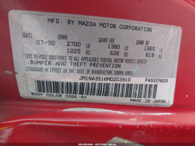 Aukcja sprzedaży 1991 Mazda Mx-5 Miata, vin: JM1NA3516M0203910, numer aukcji: 45824840