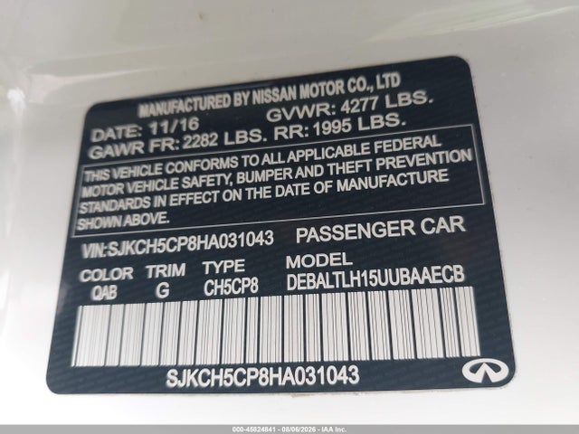 Продаж на аукціоні авто 2017 Infiniti Qx30 Sport, vin: SJKCH5CP8HA031043, номер лоту: 45824841