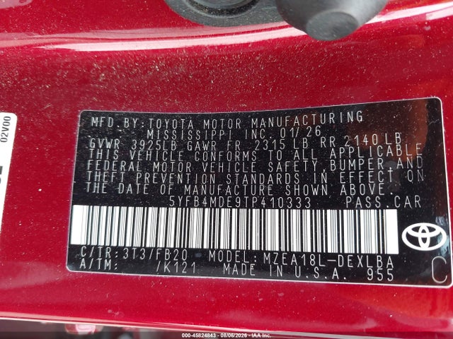 Продаж на аукціоні авто 2026 Toyota Corolla Le, vin: 5YFB4MDE9TP410333, номер лоту: 45824843