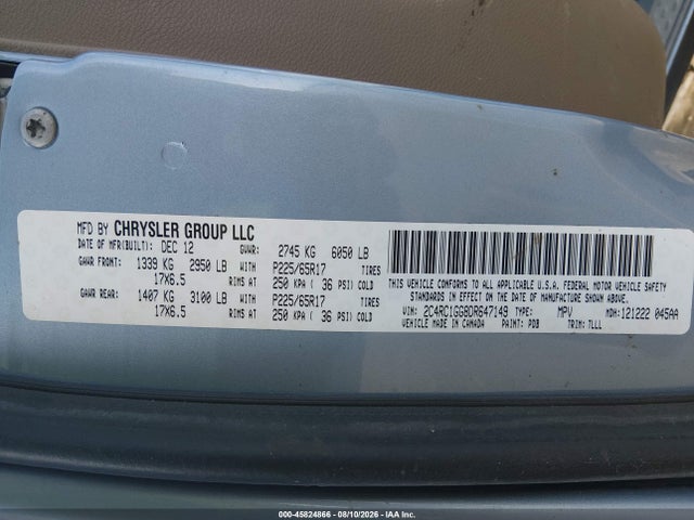 Продажа на аукционе авто 2013 Chrysler Town & Country Limited, vin: 2C4RC1GG8DR647149, номер лота: 45824866