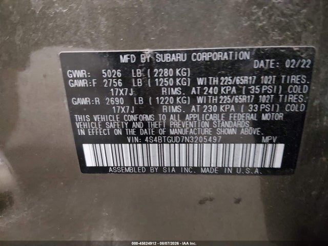 Subaru Outback Wilderness 2022 4S4BTGUD7N3205497 Image 9