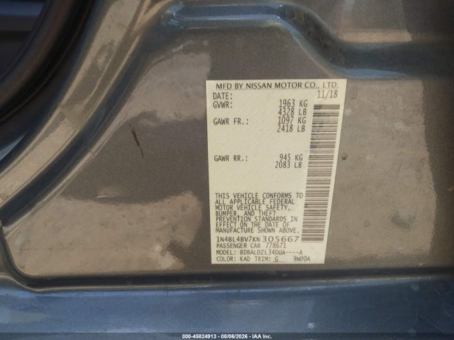 Nissan Altima 2.5 S 2019 1N4BL4BV7KN305667 Image 9