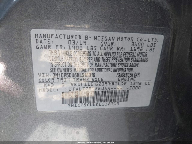 45824920 :رقم المزاد ، 3N1CP5CU6KL518319 vin ، 2019 Nissan Kicks Sv مزاد بيع
