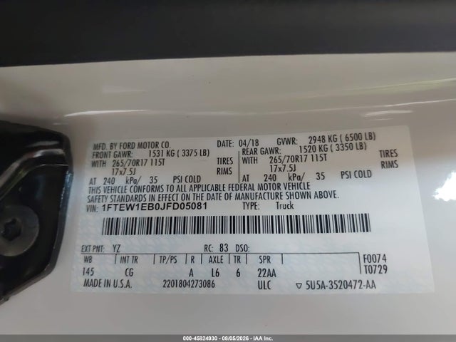 Ford F-150 Xl 2018 1FTEW1EB0JFD05081 Image 9