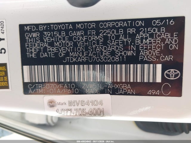 Toyota Prius Three 2016 JTDKARFU7G3020811 Image 9