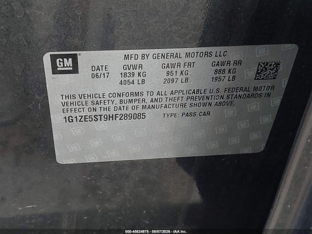 1G1ZE5ST9HF289085 Chevrolet MALIBU 1LT