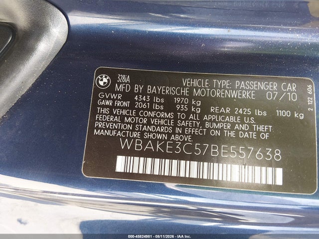 Продаж на аукціоні авто 2011 Bmw 328i, vin: WBAKE3C57BE557638, номер лоту: 45824981