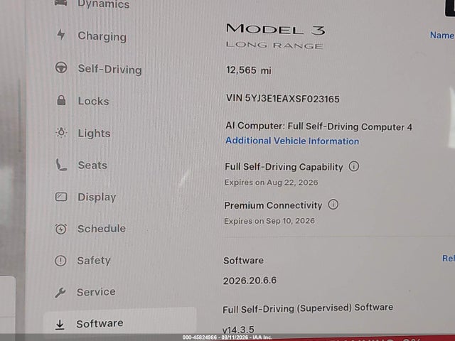 Auction sale of the 2025 Tesla Model 3 Long Range Rear-wheel Drive/standard Rear-wheel Drive, vin: 5YJ3E1EAXSF023165, lot number: 45824986