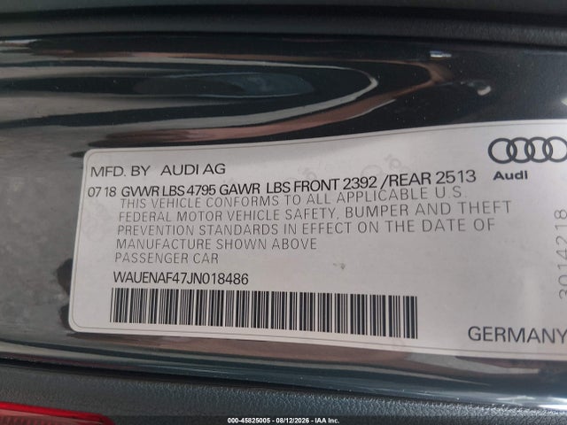 Продажа на аукционе авто 2018 Audi A4 2.0t Premium/2.0t Tech Premium, vin: WAUENAF47JN018486, номер лота: 45825005