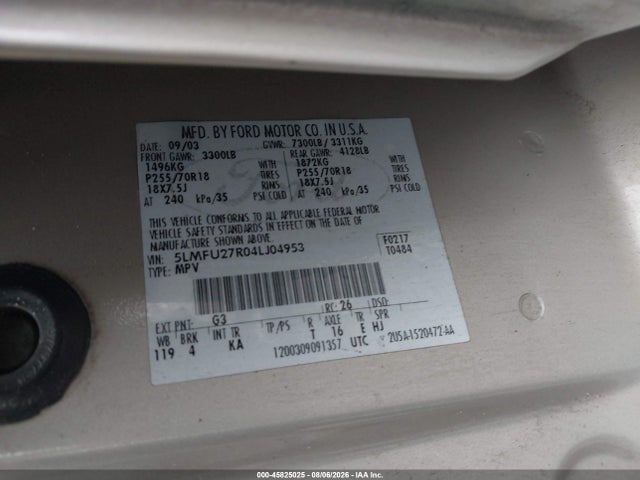 Aukcja sprzedaży 2004 Lincoln Navigator, vin: 5LMFU27R04LJ04953, numer aukcji: 45825025