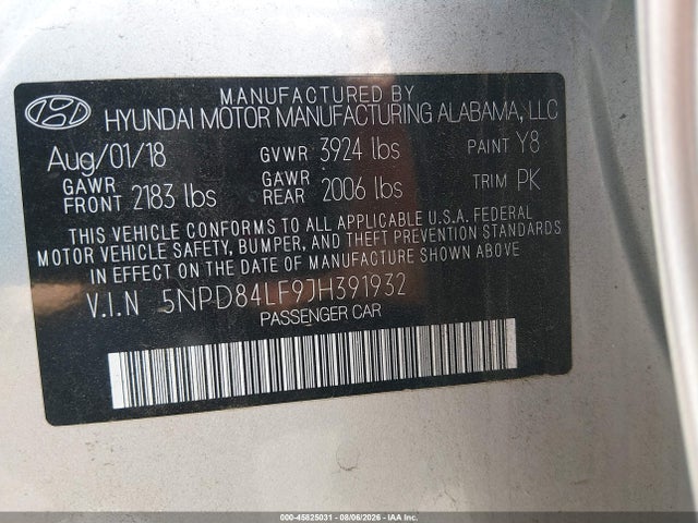 Продаж на аукціоні авто 2018 Hyundai Elantra Sel, vin: 5NPD84LF9JH391932, номер лоту: 45825031