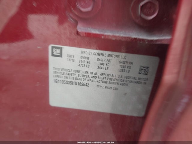 45825048 :رقم المزاد ، 1G1105S35HU169842 vin ، 2017 Chevrolet Impala 1lt مزاد بيع