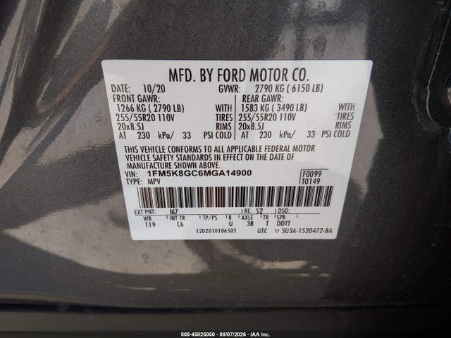Aukcja sprzedaży 2021 Ford Explorer St, vin: 1FM5K8GC6MGA14900, numer aukcji: 45825050