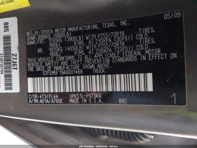 Aukcja sprzedaży 2010 Toyota Tundra Grade 4.6l V8, vin: 5TFEM5F19AX001468, numer aukcji: 45825062