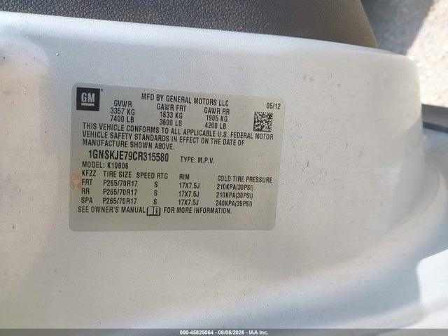 Продаж на аукціоні авто 2012 Chevrolet Suburban Lt, vin: 1GNSKJE79CR315580, номер лоту: 45825064
