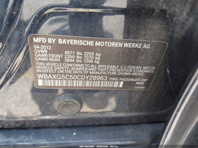 45825065 :رقم المزاد ، WBAXG5C50CDY28963 vin ، 2012 Bmw 528i مزاد بيع