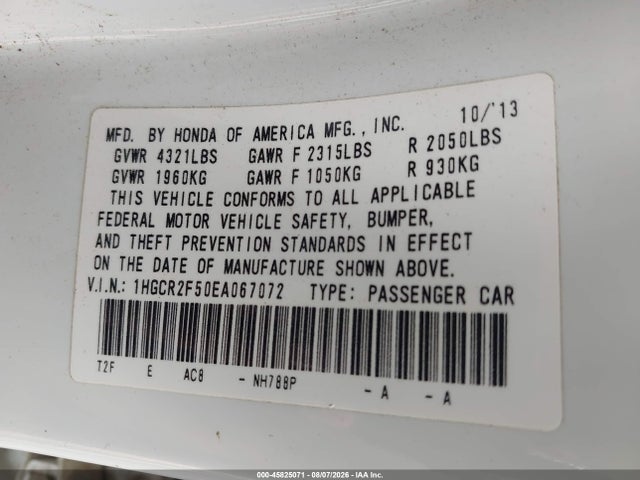 Продажа на аукционе авто 2014 Honda Accord Sport, vin: 1HGCR2F50EA067072, номер лота: 45825071