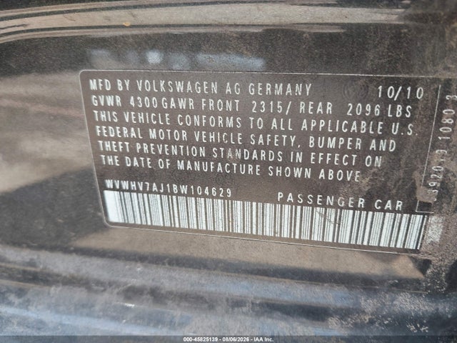 Aukcja sprzedaży 2011 Volkswagen Gti 4-door, vin: WVWHV7AJ1BW104629, numer aukcji: 45825139