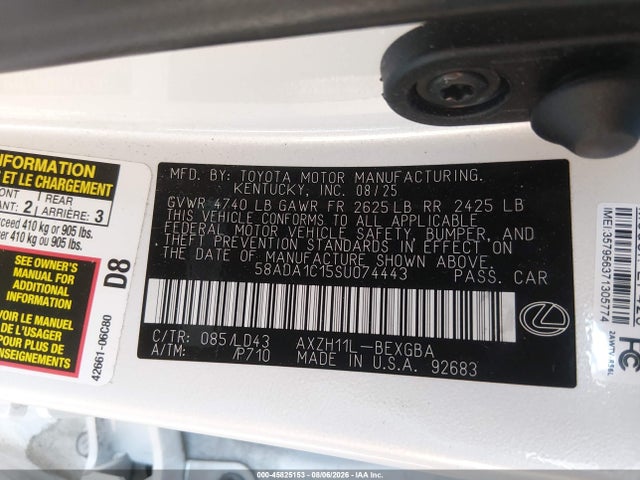 58ADA1C15SU074443 Lexus ES 300H