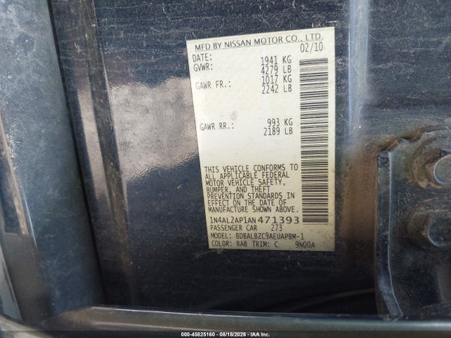 45825160 :رقم المزاد ، 1N4AL2AP1AN471393 vin ، 2010 Nissan Altima 2.5 S مزاد بيع