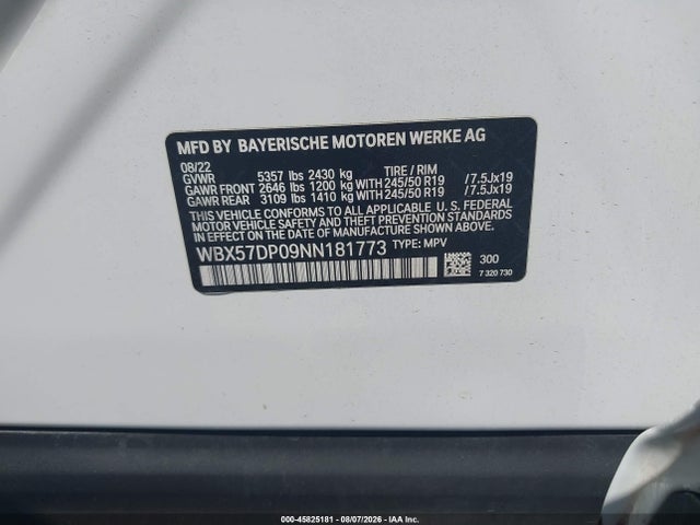 BMW X3 Xdrive30i 2022 WBX57DP09NN181773 Image 9