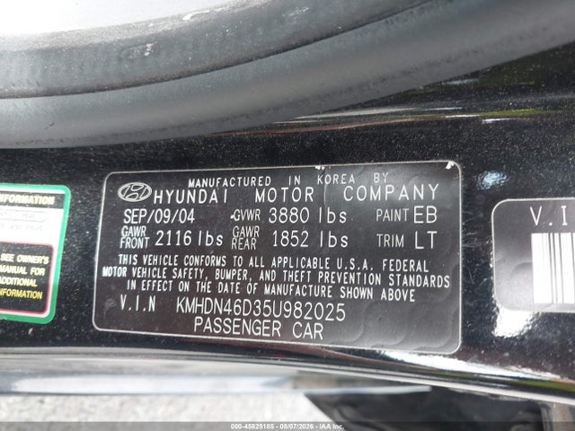 Продажа на аукционе авто 2005 Hyundai Elantra Gls/gt, vin: KMHDN46D35U982025, номер лота: 45825185