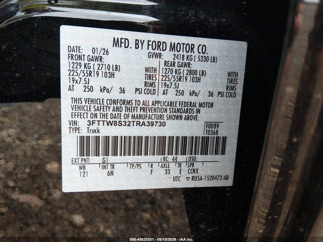 Продажа на аукционе авто 2026 Ford Maverick Lariat, vin: 3FTTW8S32TRA39730, номер лота: 45825201